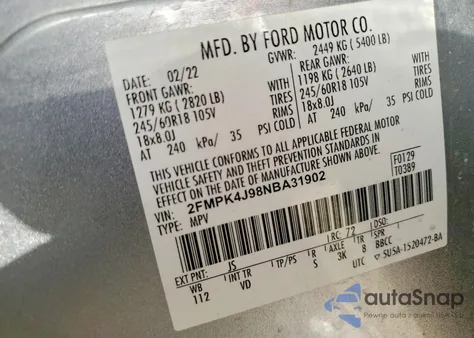 2022 Ford Edge Sel z USA, uszkodzony, nr VIN 2FMPK4J98NBA31902